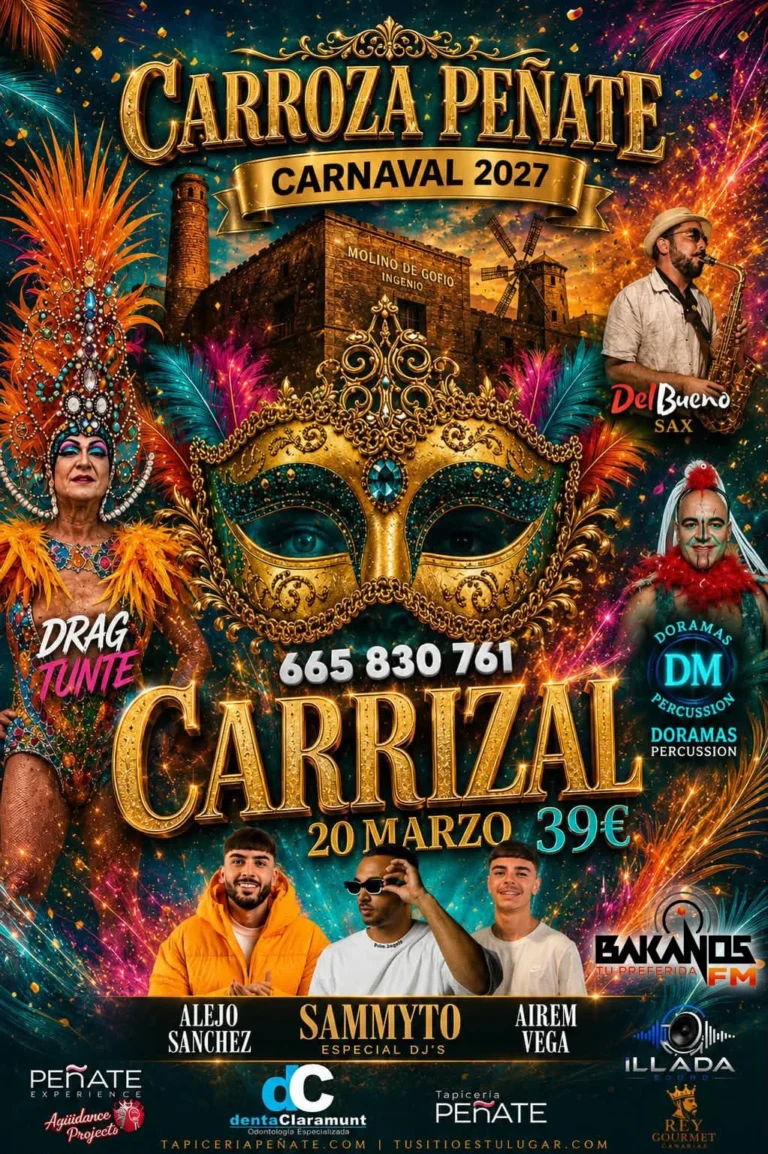 Cartel de la carroza Peñate en el Carnaval de Carrizal 2027, 20 de marzo
