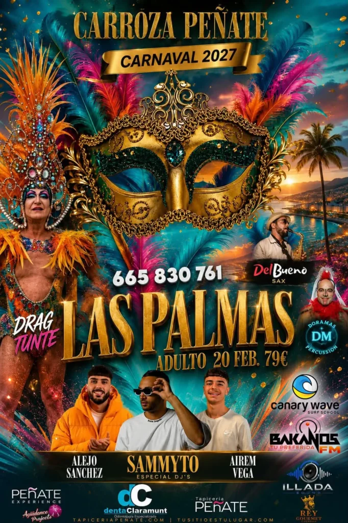 Cartel de la carroza Peñate en el Carnaval de Las Palmas 2027, 20 de febrero